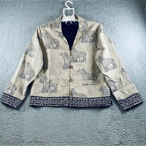 New Identity Blazer Jacket Womens M Long Sleeve Lined Giraffe Print Cotton Brown